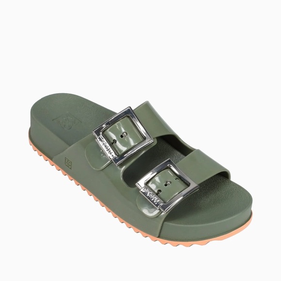 Zaxy Partner lii slides green size 8 jelly strap Arizona style big buckle - Picture 1 of 9
